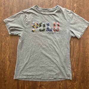 Ralph Lauren kids Gray T-Shirt with Striped Polo Graphic Medium (10-12)